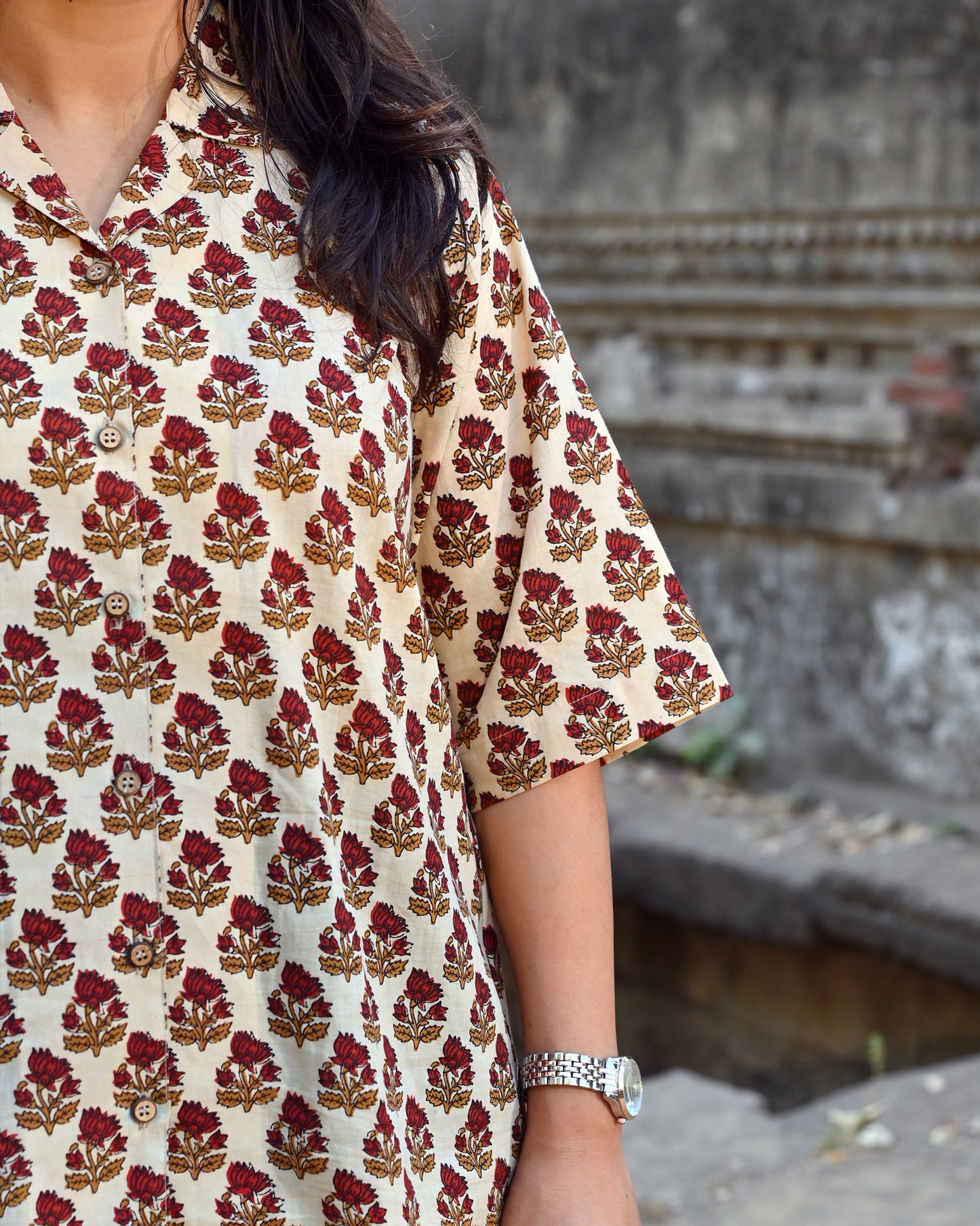 Beige & Red Floral Shirt
