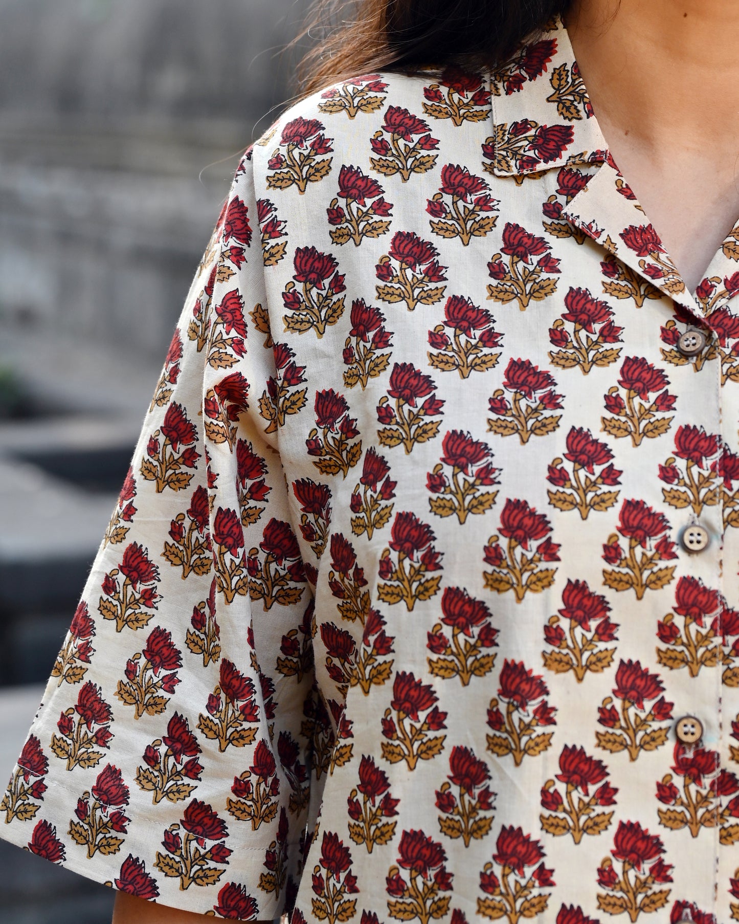 Beige & Red Floral Shirt