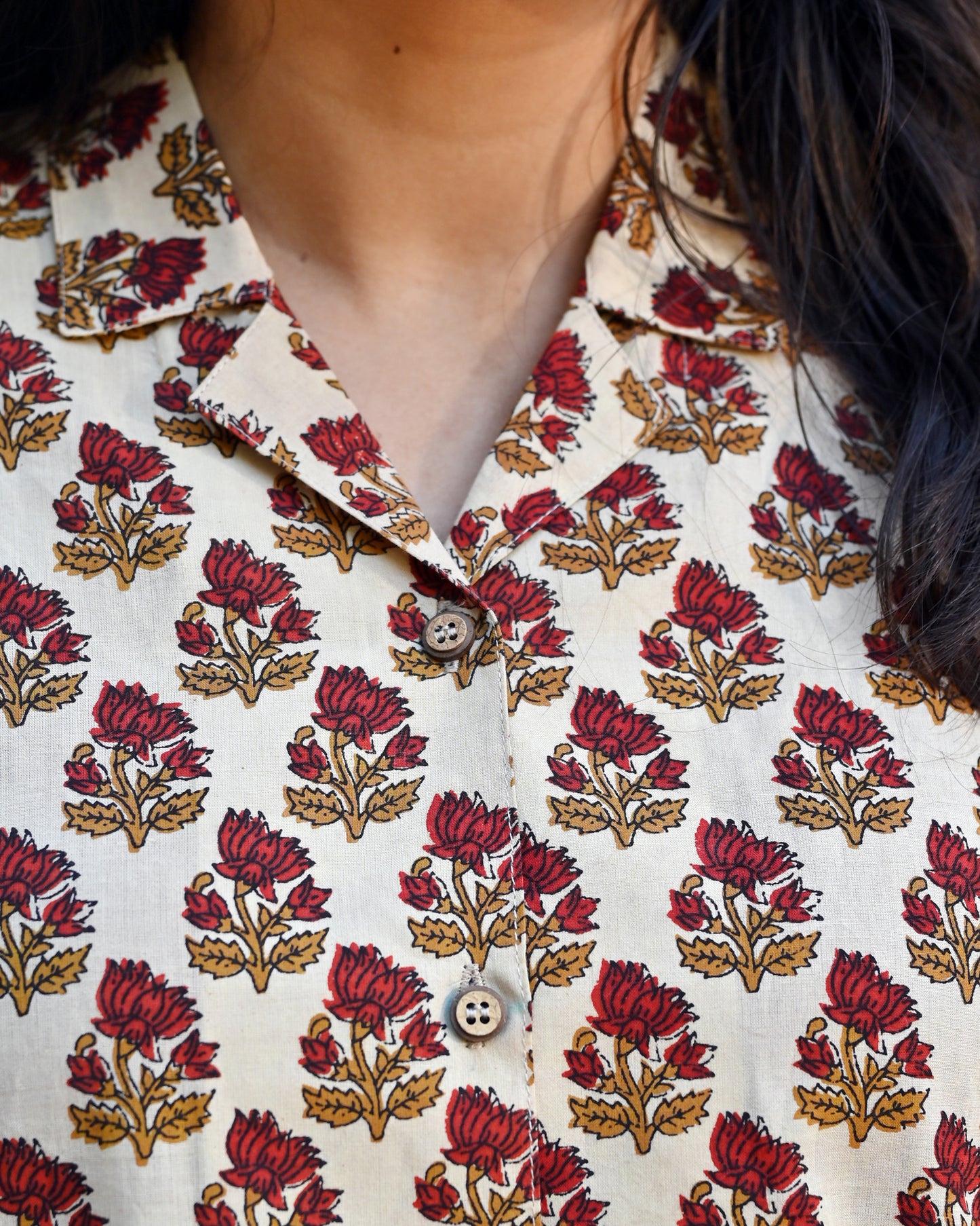 Beige & Red Floral Shirt