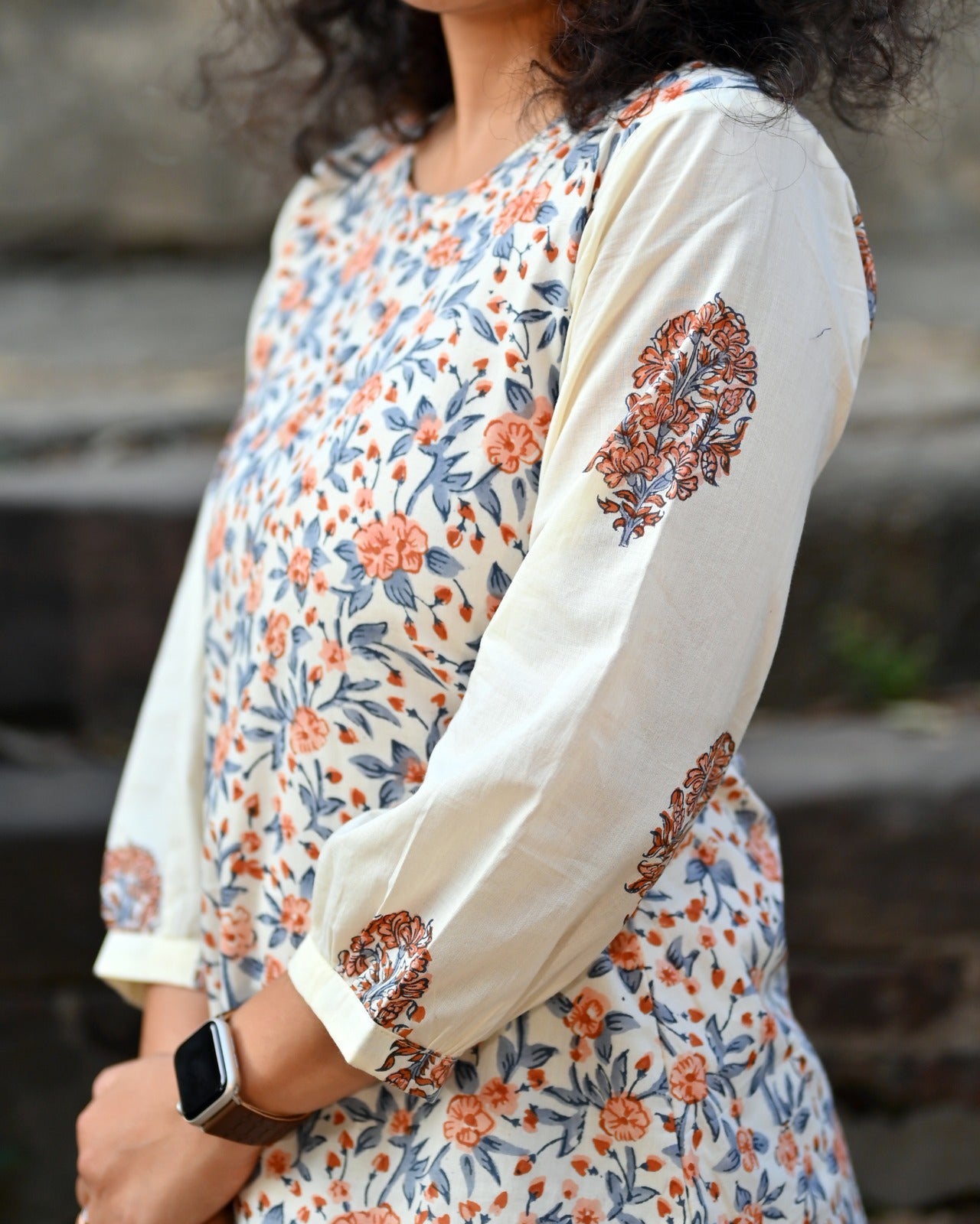 Ivory Hand Block Print Floral Kurti