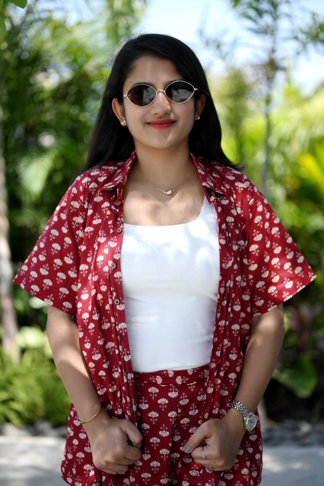 Maroon Block Print Co-ord Set