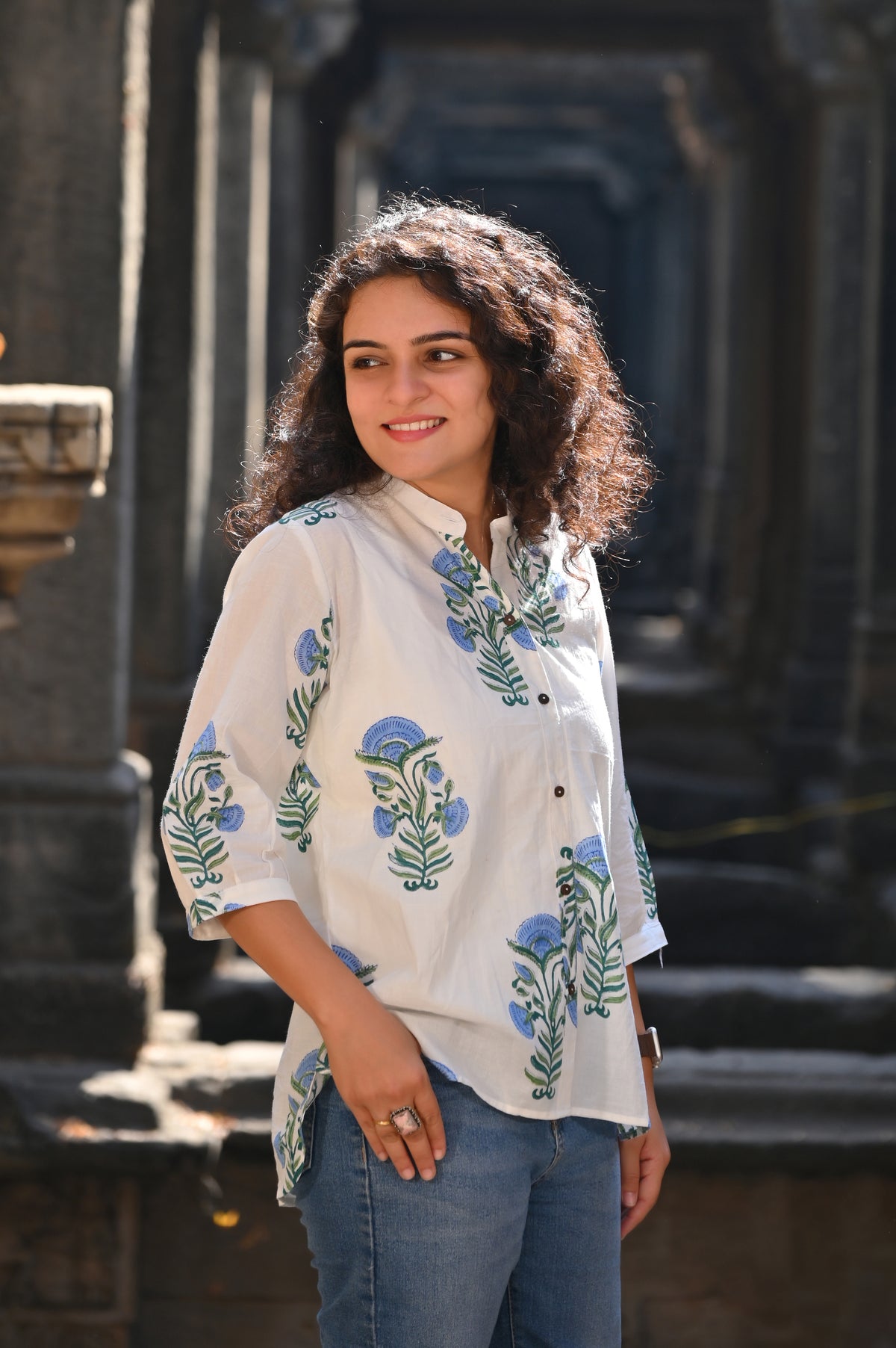 Blue Lotus Block Print Shirt