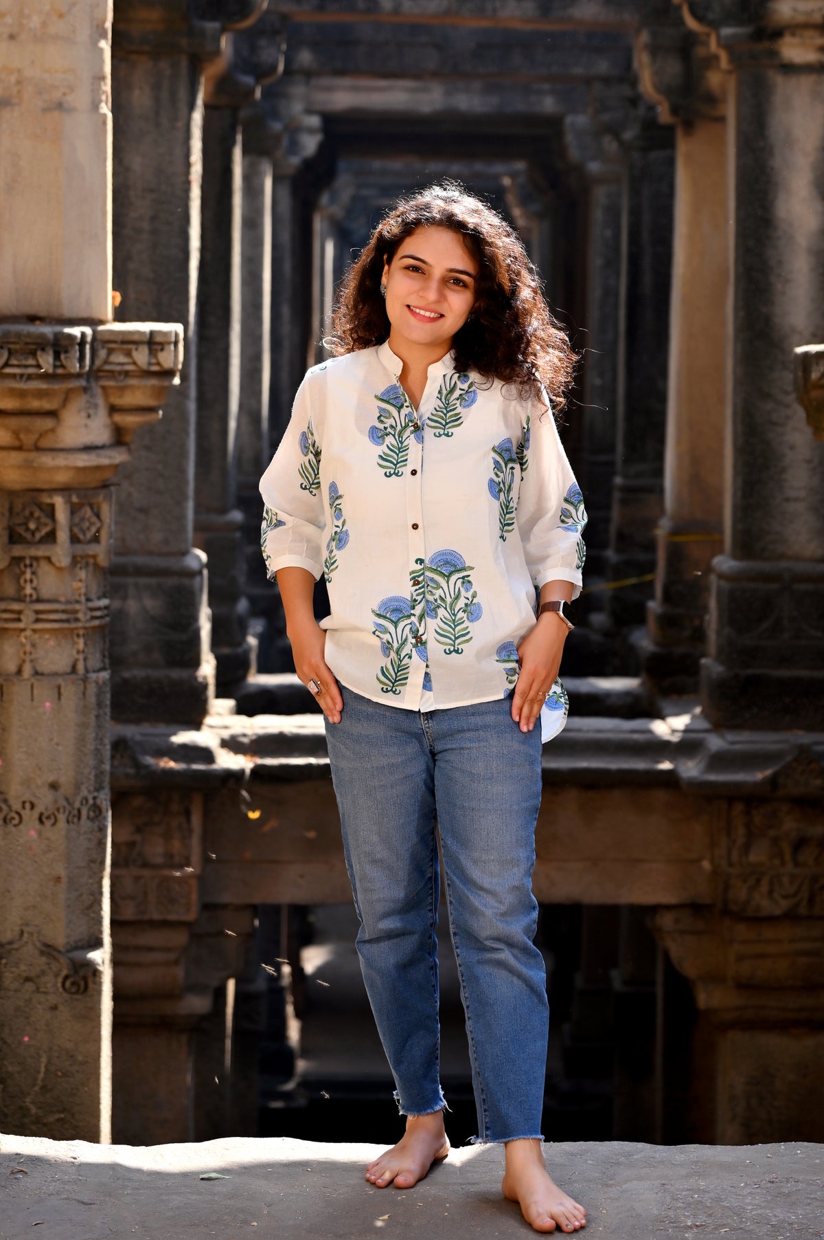 Blue Lotus Block Print Shirt