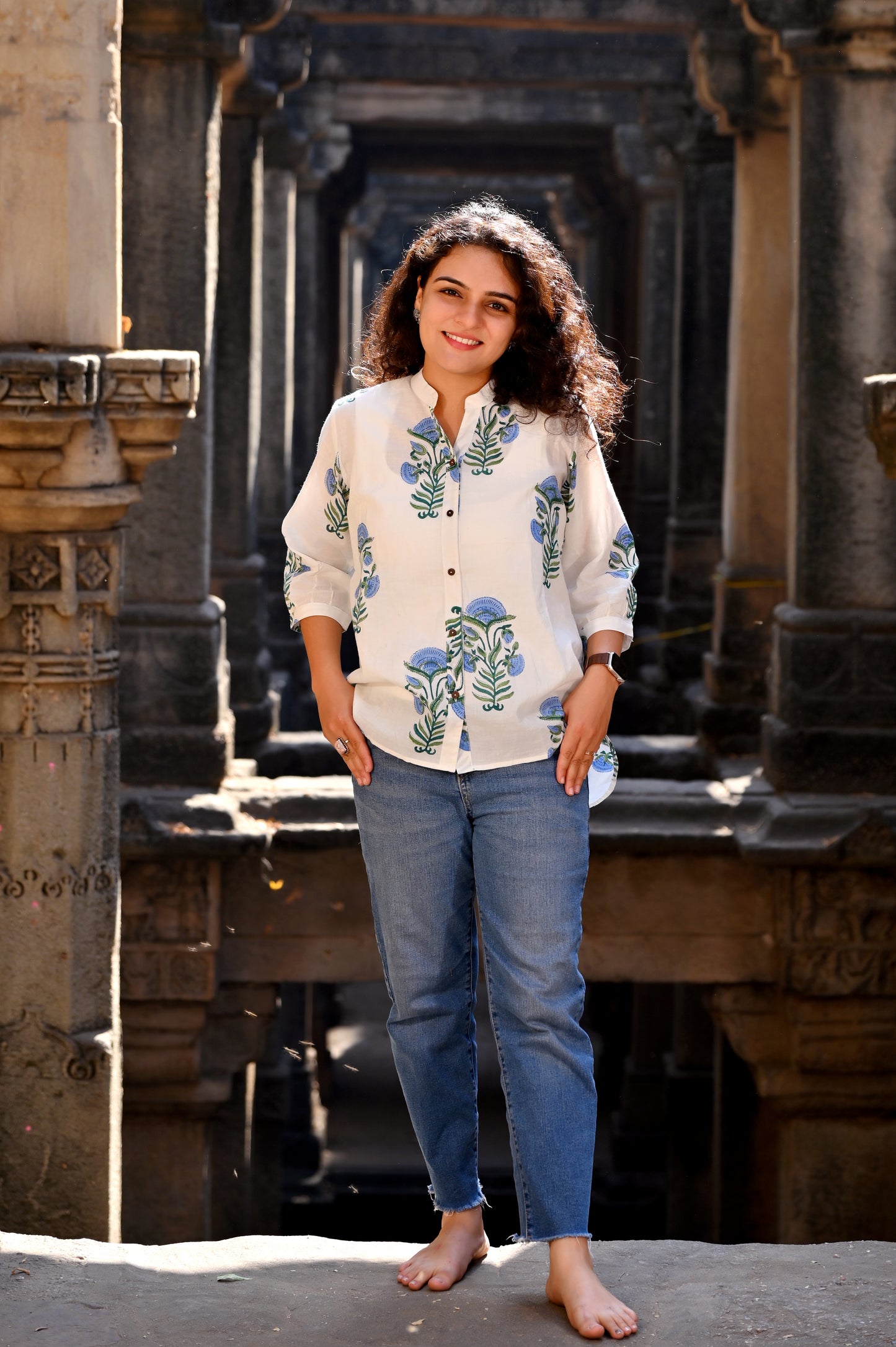 Blue Lotus Block Print Shirt