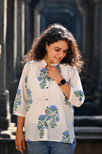 Blue Lotus Block Print Shirt