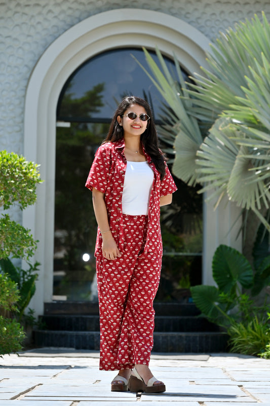 Maroon Block Print Co-ord Set