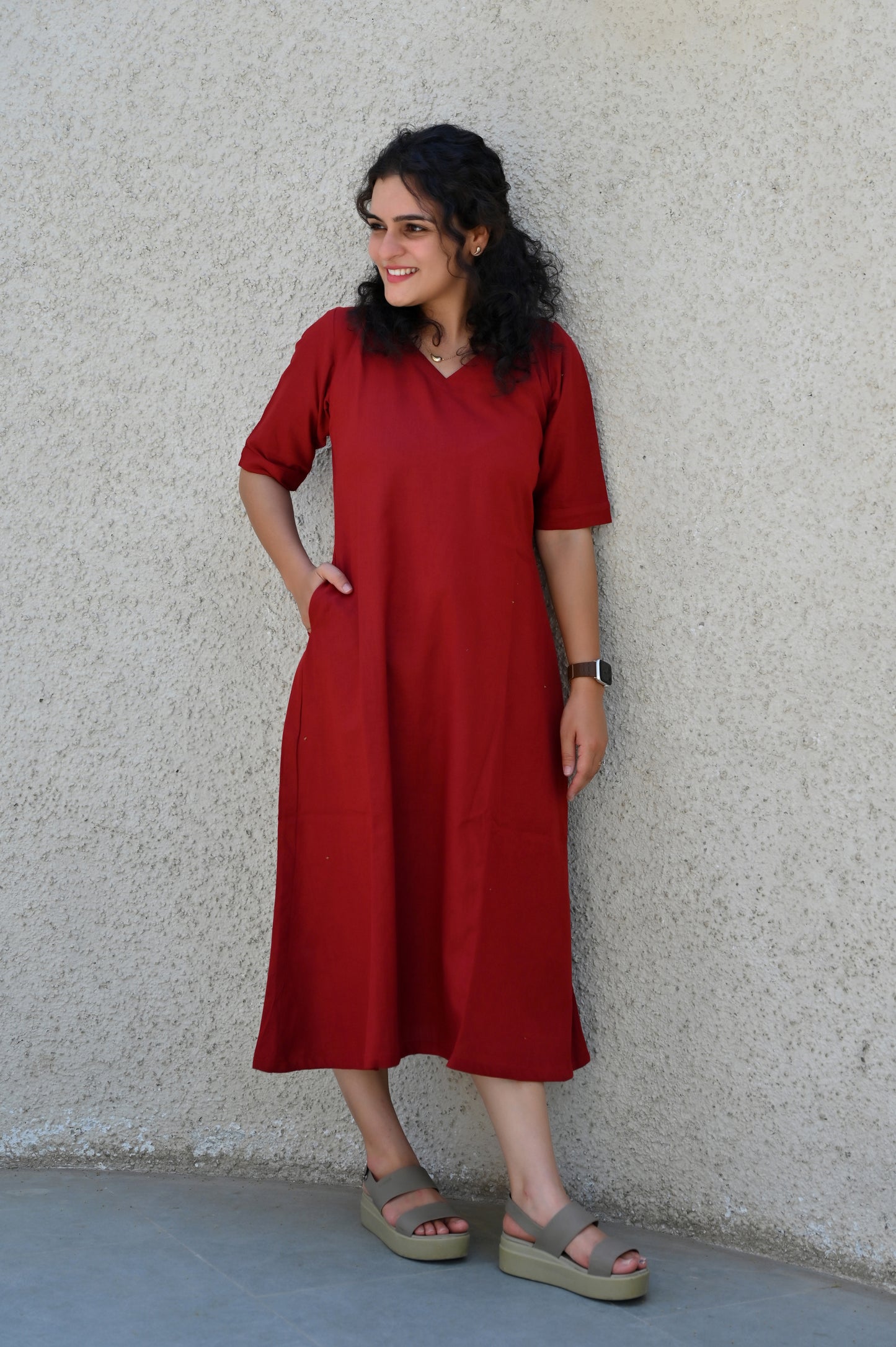 Red Cotton linen Dress