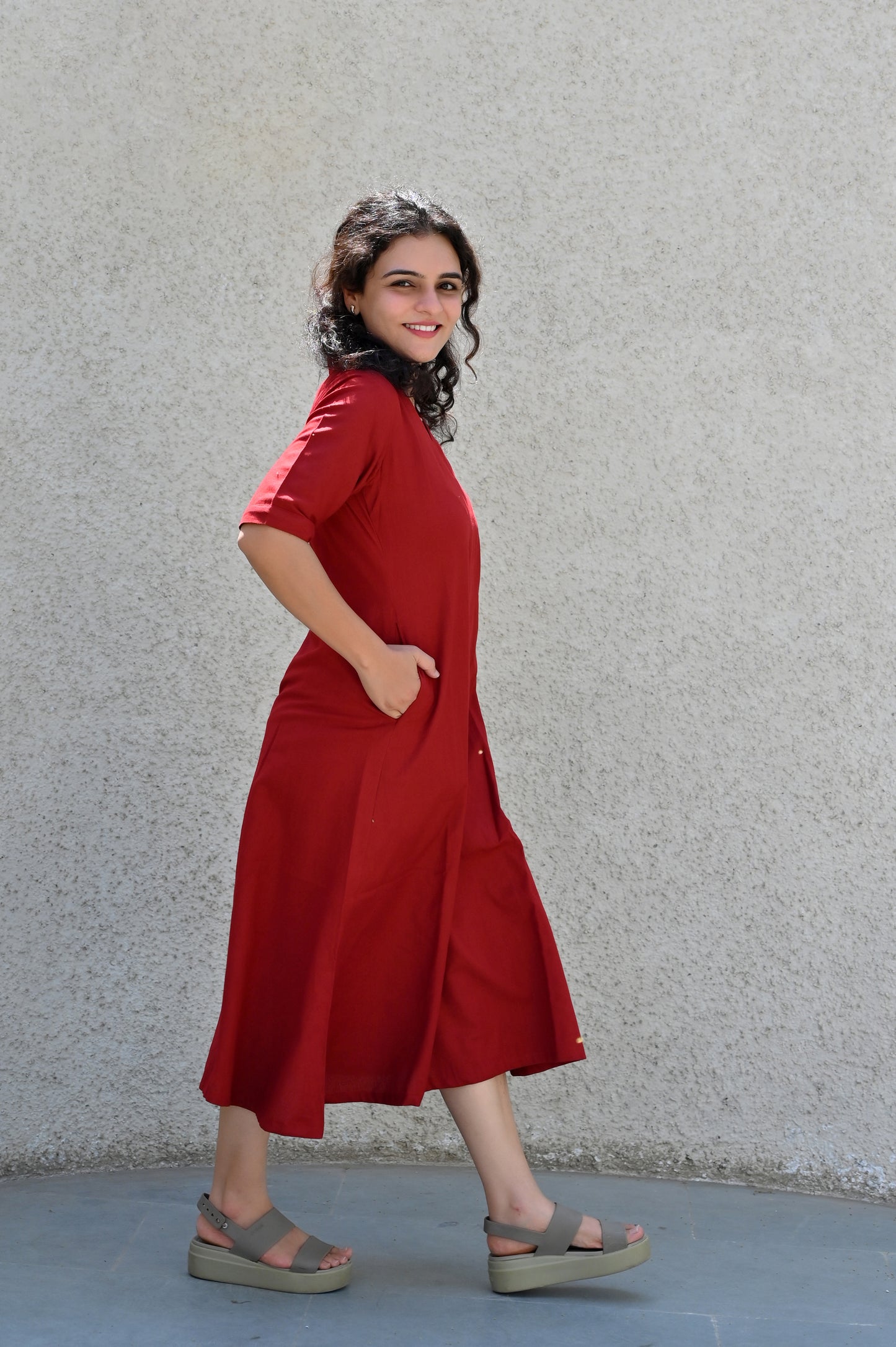 Red Cotton linen Dress