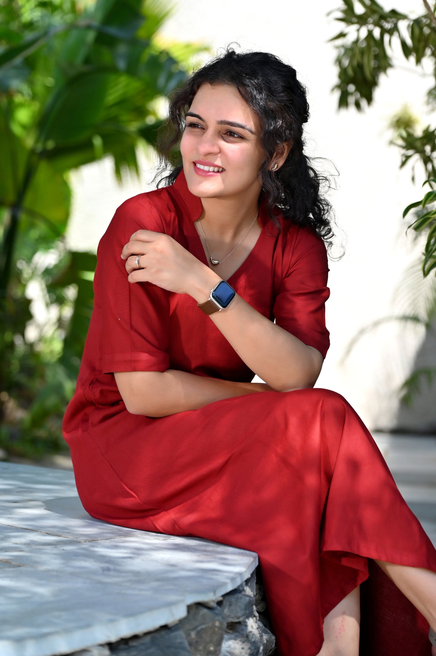 Red Cotton linen Dress