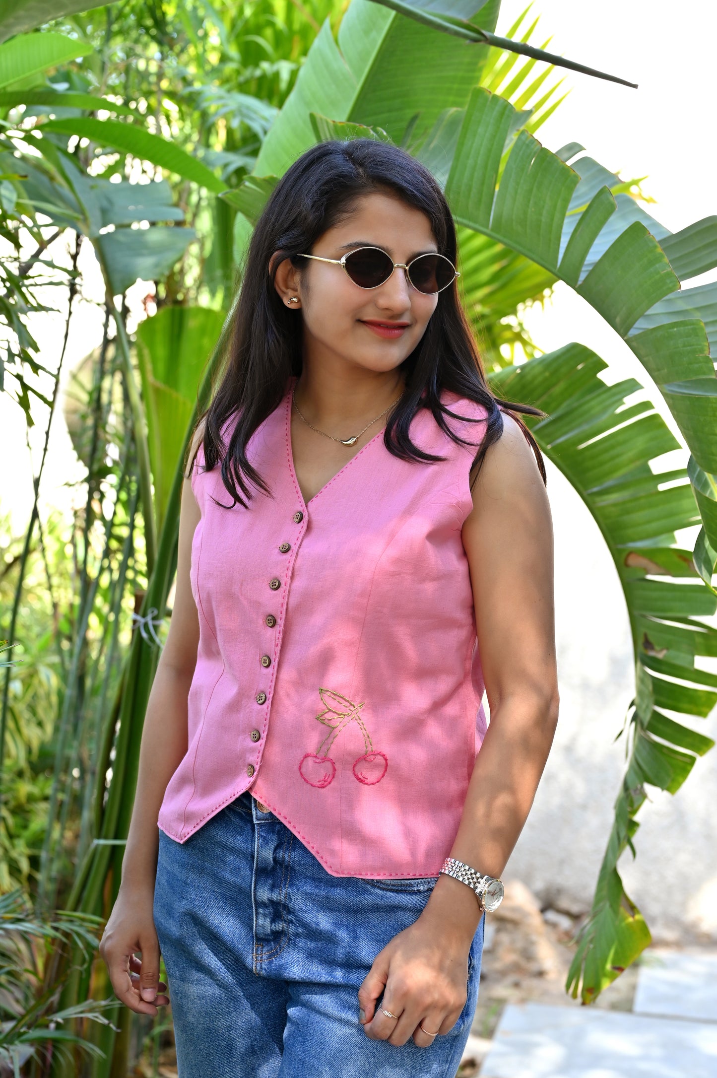 Cherry Embroidered Top