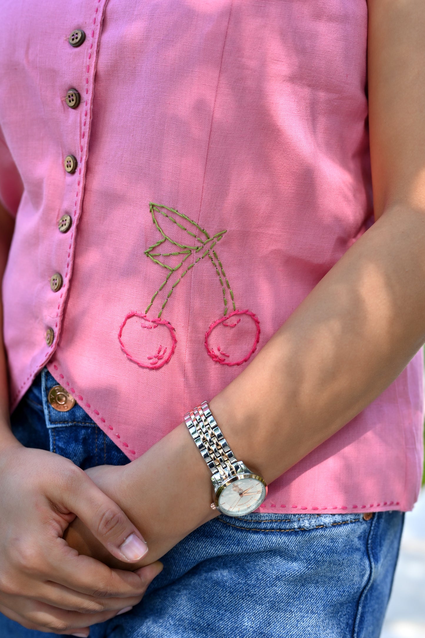 Cherry Embroidered Top