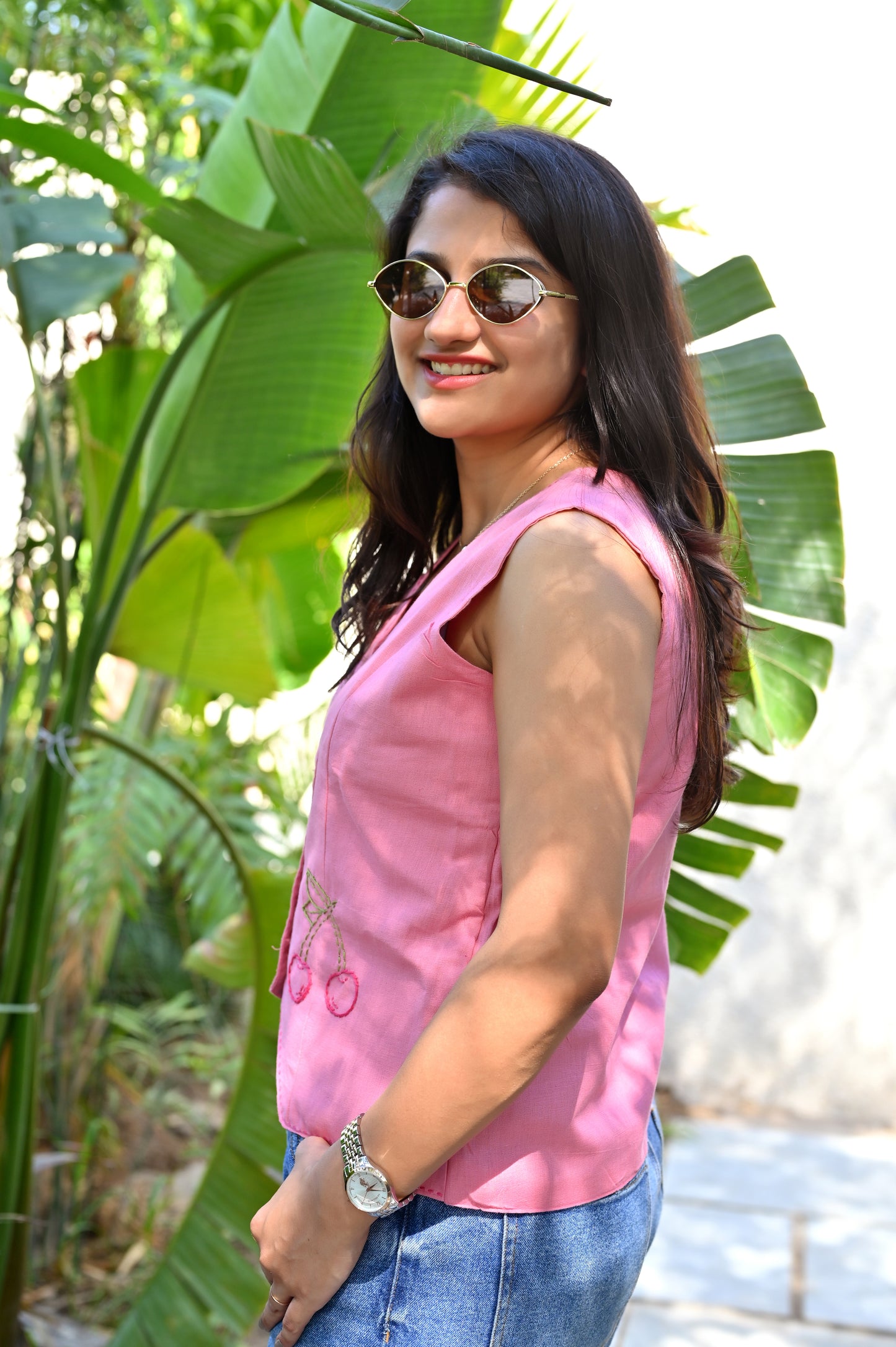 Cherry Embroidered Top