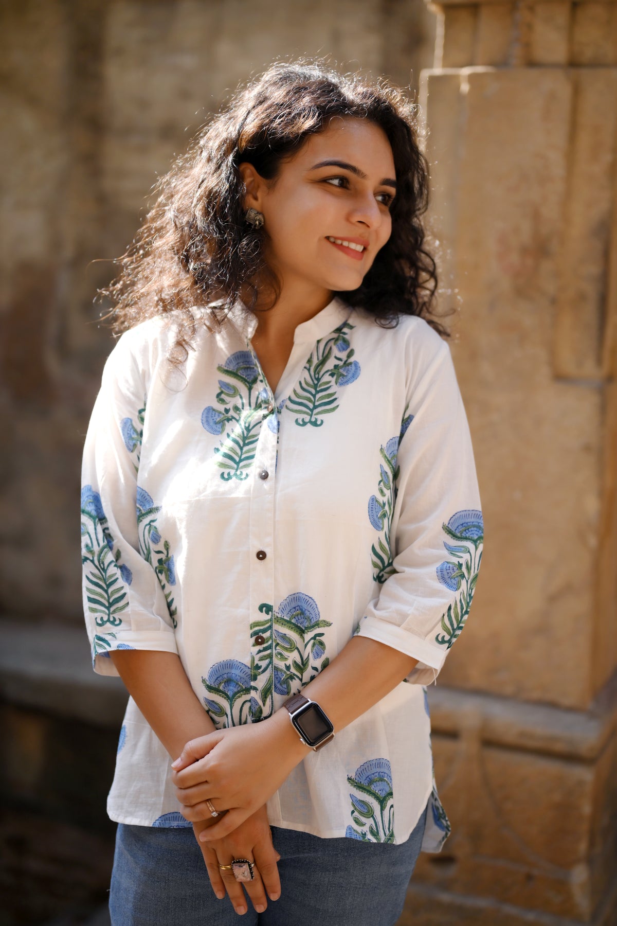 Blue Lotus Block Print Shirt